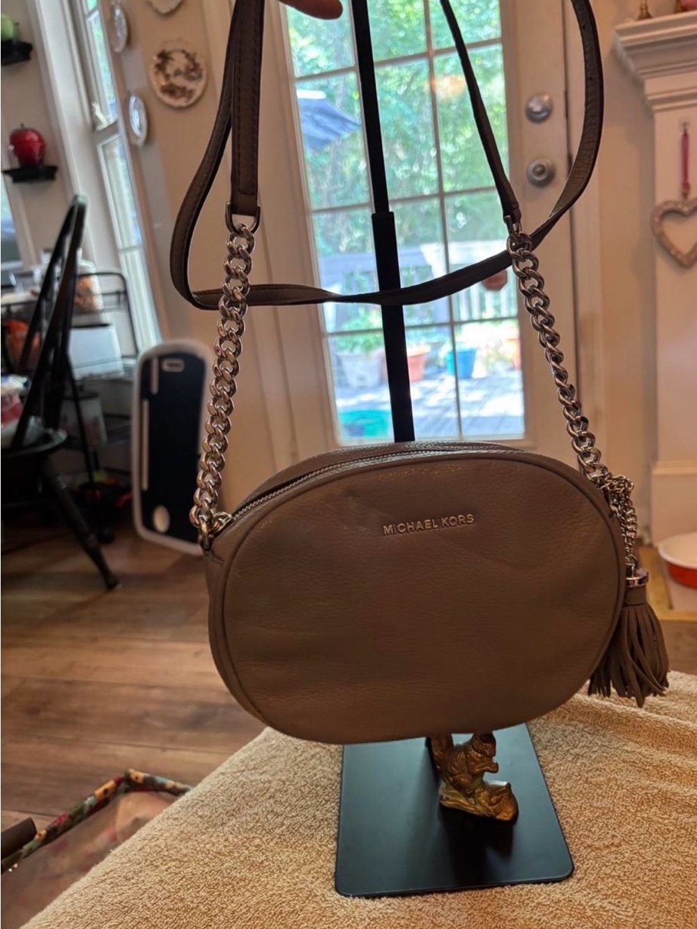 Michael Kors Dark Gray Pebbled Leather Crossbody Bag